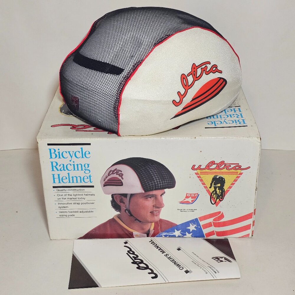 Ultra Bicycle Touring Helmet 1991 Vintage Nos Rare S/M Extra Pads and Manual